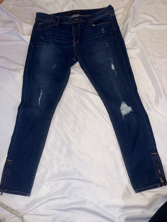 Express Denim - Express Dark Indigo Skinny Jeggings with Distressed Details and Ankle Zippers
